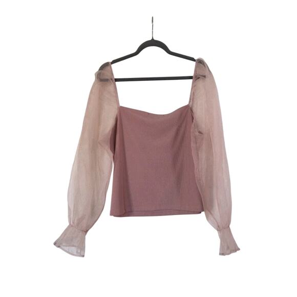 Eloquii Dusty Rose Pink Organza Puff Sheer Sleeves Square Neck Blouse Plus 14/16 - Picture 8 of 12